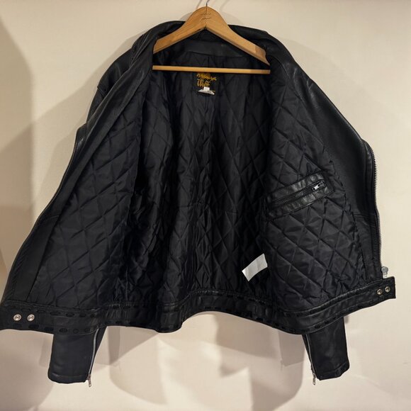 Vintage 1980s Wolff of Canada Motorcycle Biker Laced Leather Jacket Sz 48 Large - Picture 8 of 12